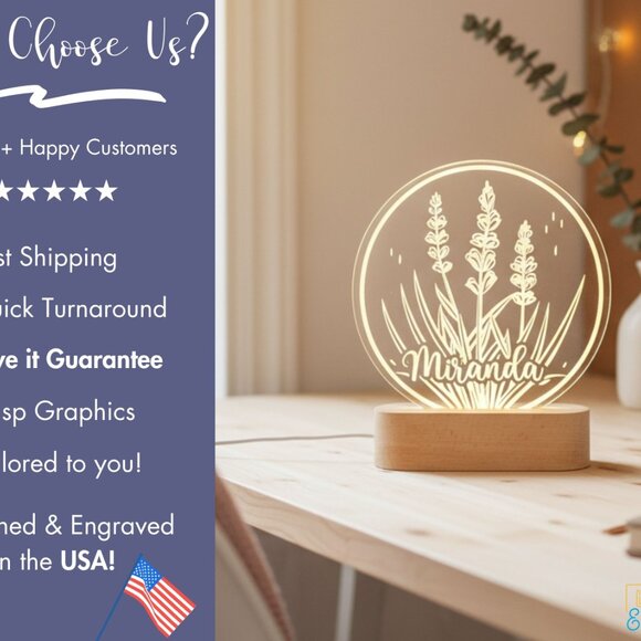 Lavender Flower Custom LED Lamp | Personalized Light-Up Name Sign for Plant Love - Picture 4 of 8